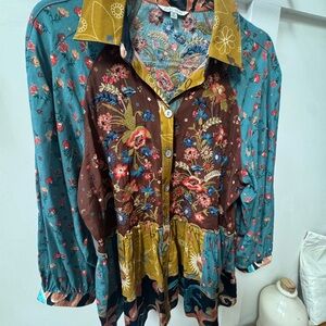 NWOT Patchwork Button-Up Blouse